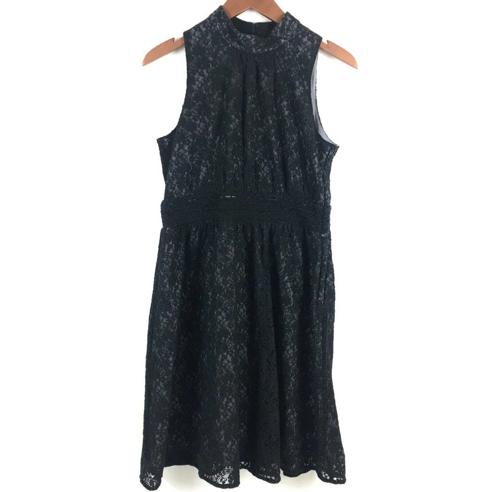 Modcloth Fervour Dress Large Black Sleeveless Lace Overlay Fit & Flare Lined